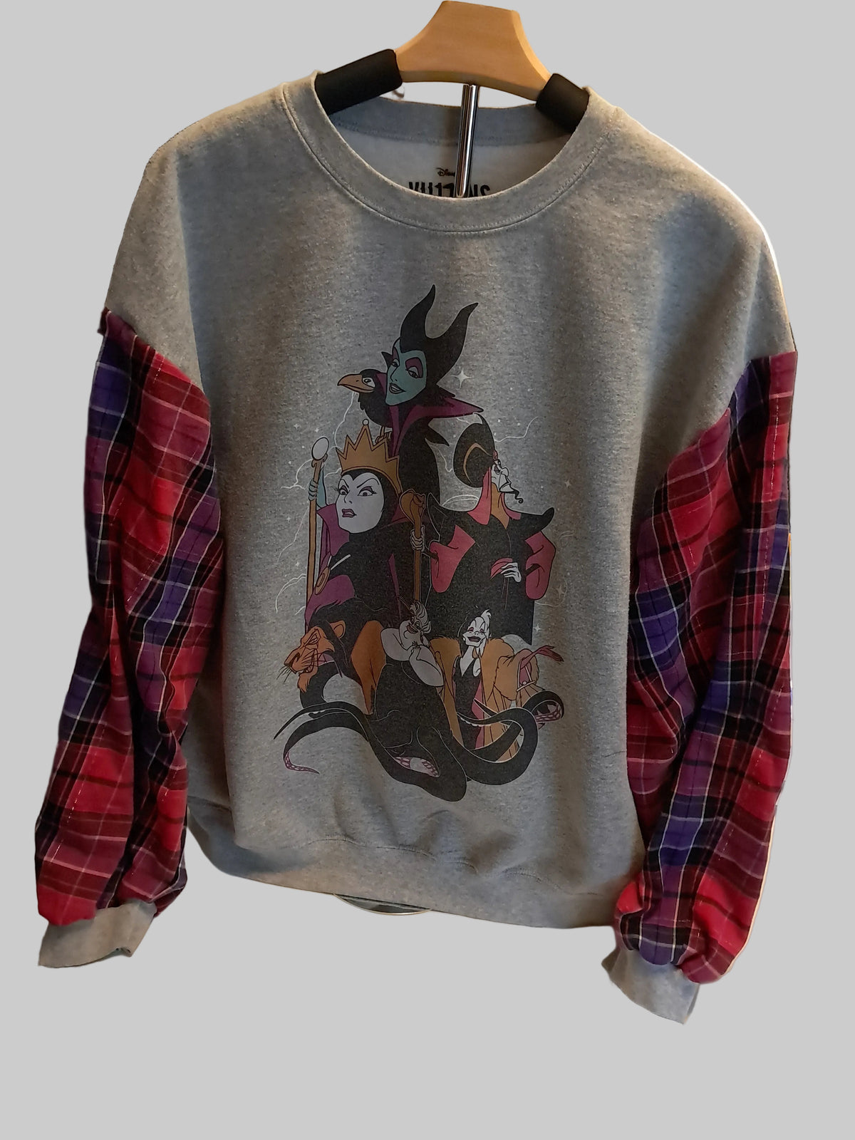 XL Disney Villains Crewneck Sweatshirt with flannel sleeves