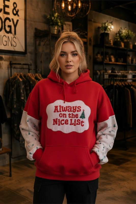 2X Christmas Nice List Red Fleece Hoodie