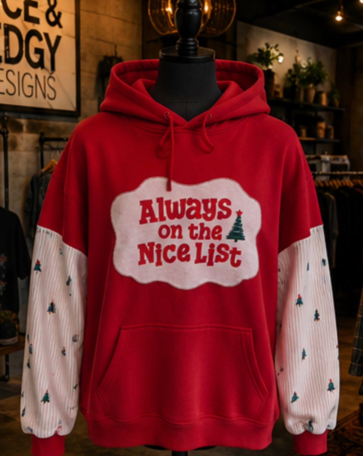 2X Christmas Nice List Red Fleece Hoodie